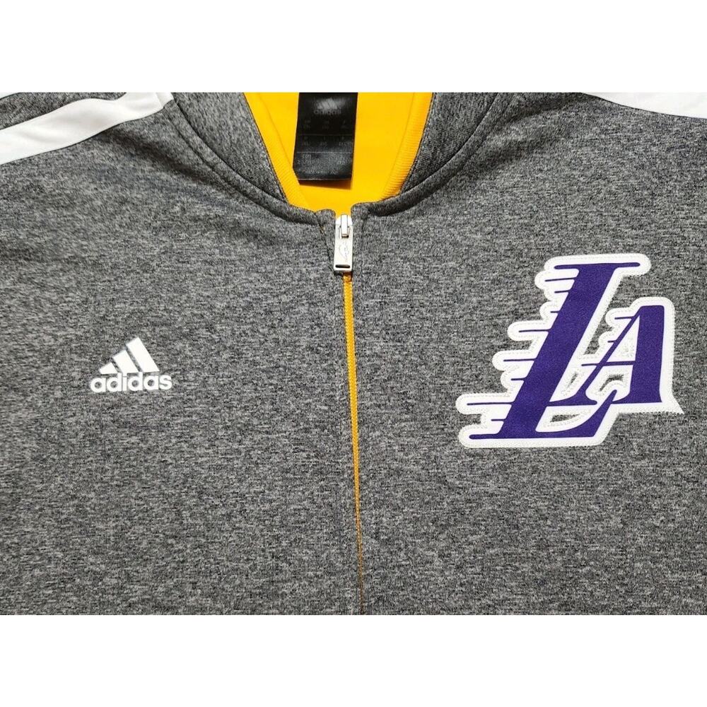 Los Angeles LAKERS Warm Up Jacket by ADIDAS Gray / Yellow Zip Front NBA Size 2XL - Picture 6 of 9